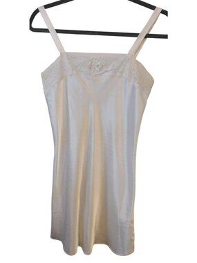 Vintage Escapades L White Satin Chemise Nightgown Lace Made USA 90s Bridal